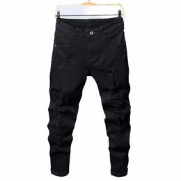 men Slim Biker Ripped Lg Denim Trousers Skinny Jeans pocket Young Man Jogging Pants Destroyed Stretchy Black Pants n6qN#