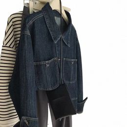 retro Dark Blue Denim Jacket Short Female Spring and Autumn Winter New All-match Loose W Top 70um#