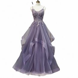 french Style Evening Dr Purple Appliques Beading Ruffle Cake Dres V-neck Lace Up A-line Floor-length Formal Dres Q3q2#