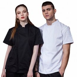 short Sleeve Hotel Men's Chef Jacket Restaurant Chef's Shirt Catering Women Cook Clothes Bakery Uniform Cafe Waiter Work Coat 45Ni#
