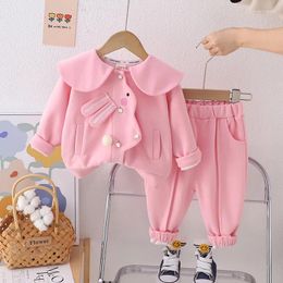 Clothing Sets Baby Girl Clothes 2024 Spring Korean Fashion Turn-down Collar Rabbits Long Sleeve Jackets And Jeans Girls Boutique Outfit Set