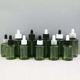 Storage Bottles 50ml Dropper Essential Oil Bottle Plastic PET Black White Cap Green Oblique Shoulder Cosmetic Container