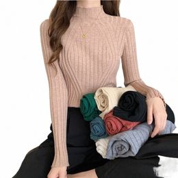 knitted Sweaters Women Ribbed Pullover Half Turtleneck Jumper Sweater Autumn Winter Slim Chic Streetwear Lg Sleeve Y2K Top y2NA#
