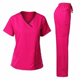 2024 Medical Scrubs Sets Red Clothing for Women Scrubs Sets Nurse Accories Beauty Sal Dental Clinic Pet Workwear Clothes 32kn#