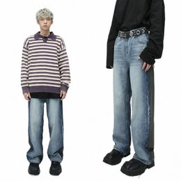 vintage Baggy Straight Jeans Man Casual W Patchwork Denim Pants Spring Autumn Fi Jeans Male High Waist Wide Leg Trousers p9Nq#