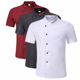 unisex Chef Restaurant Uniform Short Sleeve Cook Coat Men Women Kitchen Wear Baker Catering Waiter Clothing T9hs#