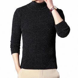 korean Fi Turtleneck Sweater Men Black Vintage Casual Slim Fit Knitted Pullover Men Winter Thick Knit Sweaters Solid Wild W1yG#