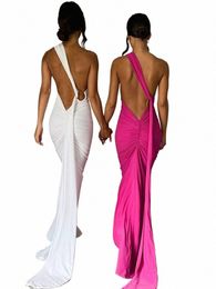 hugcitar One Shoulder Backl Adjustable Scarf Loop Ruched Sexy Maxi Dr 2023 Women Elegant Y2K Streetwear Festival Outfit i0bz#