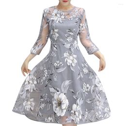 Party Dresses Summer Organza Floral Print For Women Casual Wedding Prom Gown Dress Sheer Mesh Long Sleeve Swing