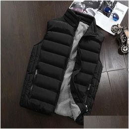 Men'S Vests Mens Casual Vest Jacket Thickened Sleeveless Cotton Padded Warm Anti - Static Breathable Coat For Autumn Winter Red Blue D Dhny6
