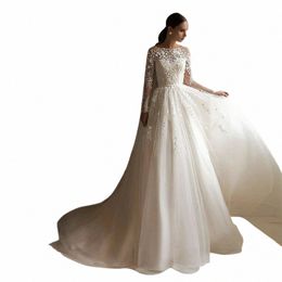 gorgeous Sexy Round Neck Lg Sleeves Fluffy Mop Wedding Dres Luxury Beautiful Ball Gowns Robe Appliques Lace Bride 2023 75ll#