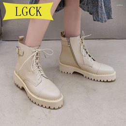 Boots Big Size 34-40 Genuine Leather Platform Boot Autumn Women Light Comfortable Chunky Fashion Lace Up Lady Shoes Footwear