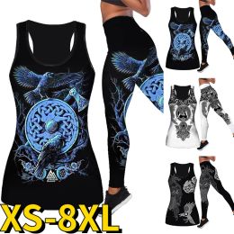Outfit 2023 Round Neck Yoga Pants Spring Summer Women Fashion Yoga Suit Sleeveless Activewear Set New Design Printing Tank Top XS8XL