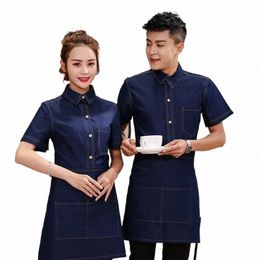 wholesale Supply Coffee Shop Work Clothes Short Sleeve Women's Thin Denim Restaurant Waiter Summer Catering Uniform with Apr w4mG#