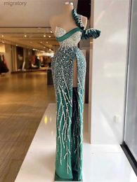 Urban Sexy Dresses Hunter Green Mermaid Evening Dress One Shoulder Sequins Ruffles Party Custom Made Glitter Split Floor Length Prom Gowns yq240329