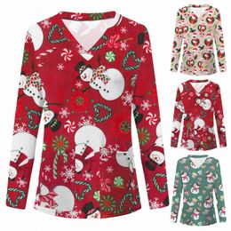 christmas Nurse Uniform Women Lg Sleeve Autumn Winter Scrubs Working Blouse Nursing Clinic Carer Medical Workwear Uniforms i9vI#