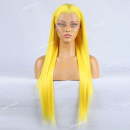 613 Colourful chemical Fibre front lace long straight matte high temperature wire 13*4 hand hook glueless wig yellow synthetic hair products