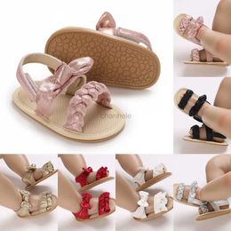 Sandals 0-18 Months Baby Girl Summer Sandals Cute Bow Non-Slip Rubber Sole Infant Babies Kids First Walkers Sandals 4 Colors 240329