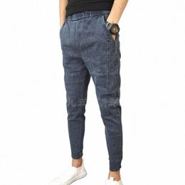 estate 2021 tinta unita slim-fit jeans da uomo gioventù fi pantaloni piedi all-match denim jeans alla moda adolescenti pantaloni a matita G9vR #