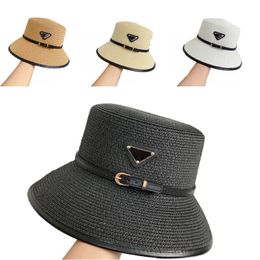 Summer knitted bucket hat luxury straw hats outdoor travel casquette sun proof cappello breathable wide brim triangle letter designer cap elegant popular hg144