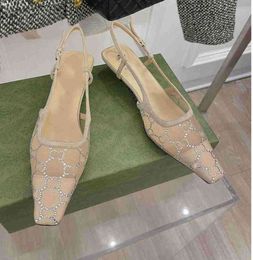 Sandals Designer Sling Back Summer Fashion Women Luxury Rhinestone Wedding Sandles Sliders High Heels Fashion Shoes 143644