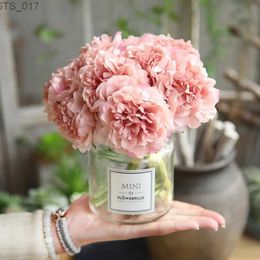 Decorative Flowers Wreaths pink silk hydrangeas artificial flowers wedding flowers for bride hand silk blooming peony fake flowers white home decorationL2403