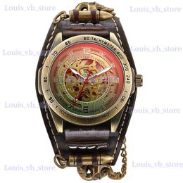 Other Watches Antique Bullet Skeleton Men Automatic Mechanical Gothic Clock Steampunk Self Winding es Brown Vintage Reloj Hombre T240329