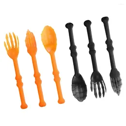 Disposable Flatware 6pcs Fork Spoons Set Dinner Spoon Tableware Gifts For Home Bar Party Orange Black