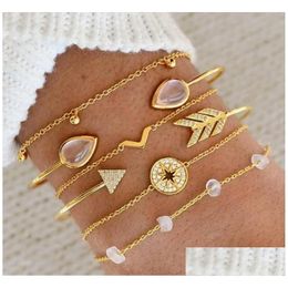 Cuff Bracelet Jewellery Womens Fashion Gold Bangle Open Bracelets Arrow Gemstone Diamond Bangles Set B09141 Drop Delivery Dh9Wx