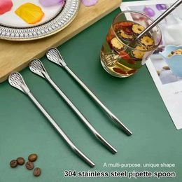 Drinking Straws Stainless Steel Dual-purpose Dual-use Straw Colander Creative Mate Spoon Milk Tea Coffee Drink Stirring Philtre Spoons