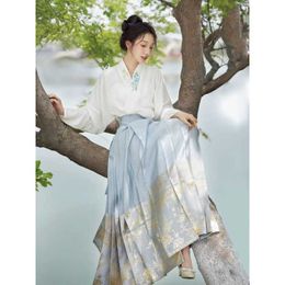 Ma Mian Skirt Hanfu Can Be Worn for Daily Wear. New Chinese Style Light Improved High-end Suit Half Spring 2024