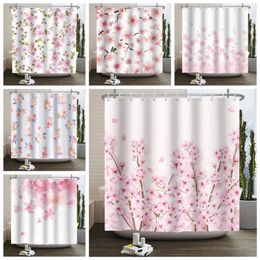 Shower Curtains Pink Flower Curtain Print Fresh Flowers Waterproof Polyester Home Bathroom Partition Bathtub Decor With Hooks