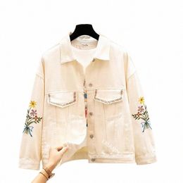 denim Jacket Women Embroidery Overcoat Jeans Jacket Loose Base Coat Beige Outerwear Female New Spring Autumn 2023 New R0AV#