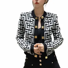 vintage Fi Geometric Pattern Knitted Cardigan Women Lg sleeve Short Tops 2023 Autumn New Chic Slim Jacket Sweater i10F#