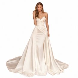 ashley Carol 2 In 1 Mermaid Wedding Dr 2023 Satin Simple Sweetheart Detachable Train Charming Wedding Gown Vestidos De Novia L053#