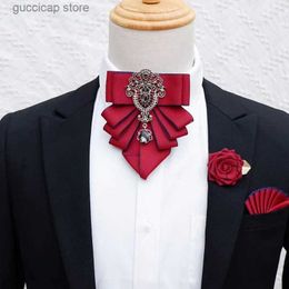 Bow Ties Original Black Rhinestone Bow Tie Brooch Set for Men Women British Korean Formal Dress Bowtie Pocket Towel Pins Sets Mens Gifts Y240329