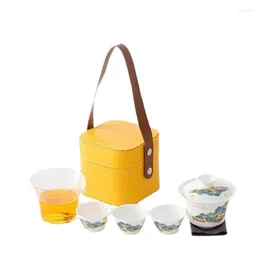 Teaware Sets China-Chic Simple Tea Making Cover Bowl Water Separating Cup White Porcelain Glass Travel Set Business Gift
