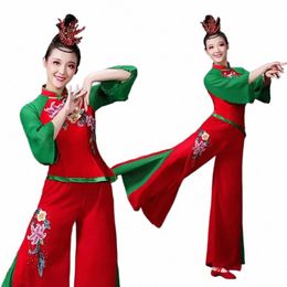 classical Yangko Dance Performance Dr Elegant Fan Umbrella Folk Ancient Chinese Traditial Hanfu Yangko Dance Costume H7LK#