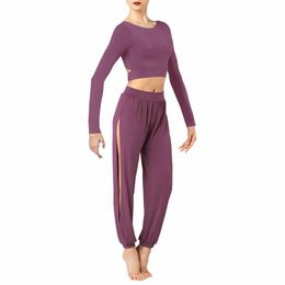 midee Lyrical Dance Suit for Girl Crop Top with Pant 2 Piece Ctemporary Ballet Training Stage Performance Outfit for Women 17Ji#