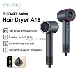 Hair Dryers Showsee A18 High Speed Hair Dryer Negative Ionic Blow Dryer Brushless Motor for Fast Drying Low Noise Thermo-Control Hairdryer 240329