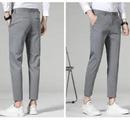 Men's Pants Spring Summer Stripe Suit Men Thin Business Classic Light Grey Black Straight Korean Formal Trousers Male