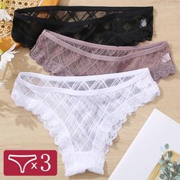 Women's Panties FINETOO 3Pcs/Set Women Lace Sexy Low Waist Brazilian Briefs Transparent Hollow Out M-2XL Intimate Big Size Lingerie