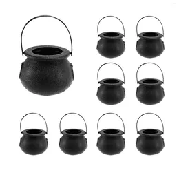 Decorative Flowers 24 Pack Plastic Black Witch Candy Bowls Cauldrons Pot With Handle For Halloween Easter St Patrick's Day Party Favours