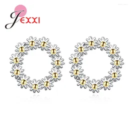 Stud Earrings Arrival Women Round Circle Flower King 925 Sterling Silver Shine Garland Small For Wedding Party