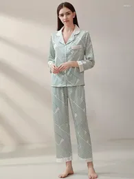 Home Clothing Green Stripe Luxury Pyjama Set Pure Silk Sleepwear For Women High-End Elegant