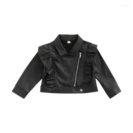 Jackets Baby Girls Black Leather Jacket Zipper Coat For Solid Color Children's Spring Autumn Kids Clothes Girl