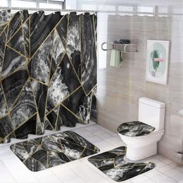 Shower Curtains Black Marble Print Curtain Modern Non-slip Carpet Waterproof Polyester Home Decor 180x180