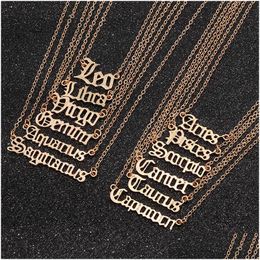 Pendant Necklaces Creative Letter Zodiac Necklace Constellation Custom Stainless Steel Old English Birthday Jewellery Drop Delivery Pend Dhs9J