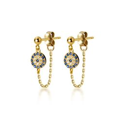 Stud Lucky Blue Zircon Earrings For Women Rose Gold Chain 925 Sterling Silver Earring Fashion Jewelry Gift Whole294b