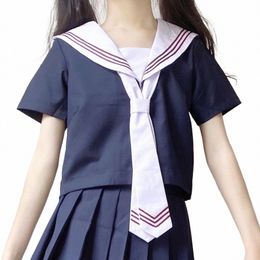 new Japanese Korean Girls College Suit JK Short Sleeve Pleated Skirt School Uniforms Sets Costume School Girl Sailor Suit Black r1lu#